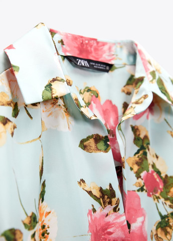 Светло-бирюзовая кэжуал рубашка с цветами Zara