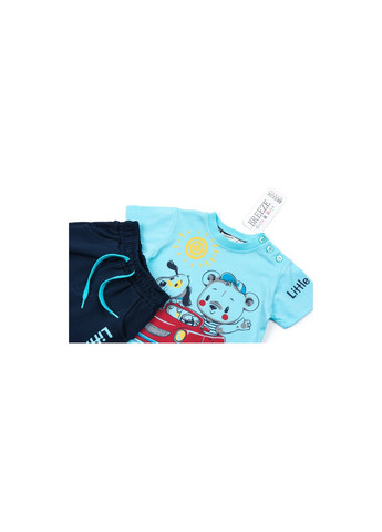 Блакитний літній набір дитячого одягу з ведмедиком у машинці (12144-80b-blue) Breeze