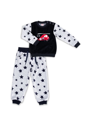 Голубой демисезонный набор детской одежды велюровый с вертолетом и штанишками в звездочку (8113-74/b-dark blue) Breeze