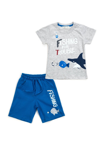 Голубой летний набор детской одежды с рыбками (13728-98b-blue) Breeze