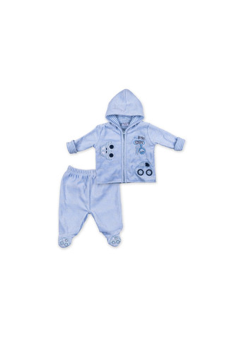 Комбинированный демисезонный набор детской одежды велюровый голубой c капюшоном (ep6206.nb) Luvena Fortuna
