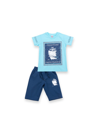 Голубой летний набор детской одежды с парусником (8299-134b-blue) E&H