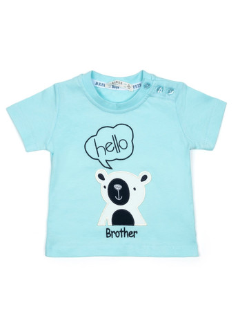 Блакитний літній набір дитячого одягу "hello brother" (14307-74b-blue) Breeze