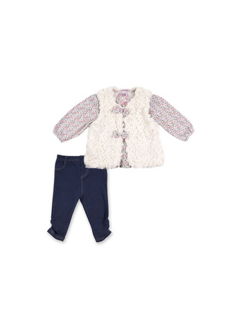 Комбінований демісезонний набір дитячого одягу для дівчаток: кофточка, штанці та хутряний жилет (g8234.r.9-12) Luvena Fortuna