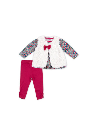 Комбінований демісезонний набір дитячого одягу для дівчаток: кофточка, штанці та хутряний жилет (g8070.9-12) Luvena Fortuna