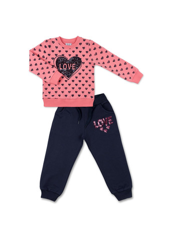 Комбинированный демисезонный набор детской одежды кофта с брюками с котиком и бантиком (8271-104g-pink) Breeze