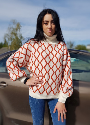 Молочний світер жіночий оверсайз у візерунок молочний Flex moda