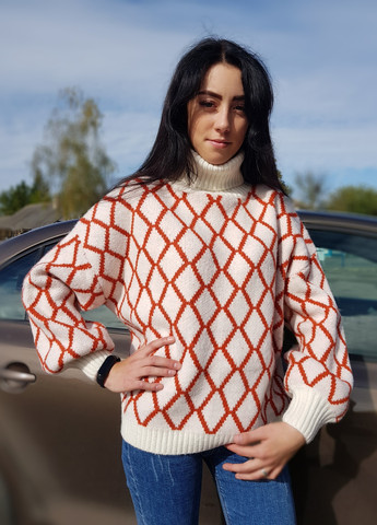 Молочний світер жіночий оверсайз у візерунок молочний Flex moda