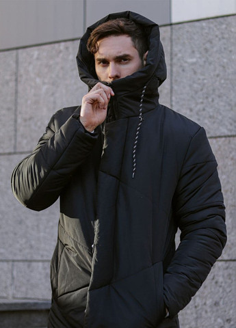 Чорна зимня чоловіча зимова куртка парка стьобана .vidlik geometry з капішоном чорна VDLK
