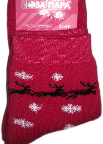 Шкарпетки плюш ТМ "Нова пара" 107 новорічні, санта на санях+мохнаті сніжинки НОВА ПАРА середня висота (257155531)