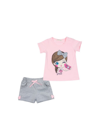 Комбінований літній набір дитячого одягу з дівчинкою (12485-86g-pink) Breeze