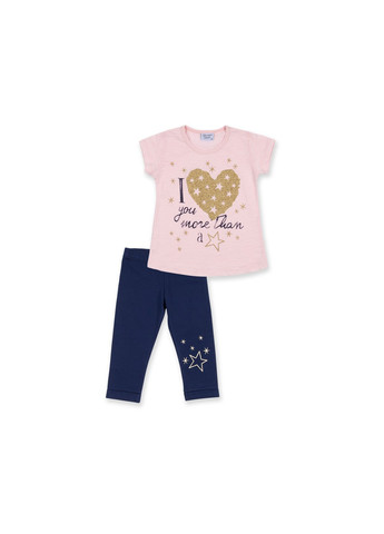 Комбінований літній набір дитячого одягу із золотим серцем (8735-116g-pink) Breeze