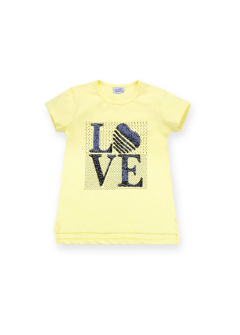 Комбінований літній набір дитячого одягу з написом "love" з паєток (8307-128g-yellow) Breeze