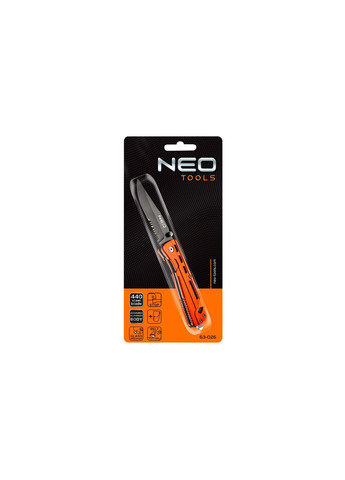 Нож складаний з фiксатором, з лезом для розрiзання ременiв (63-026) Neo Tools (257257232)