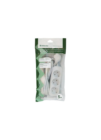 Подовжувач мережі E350 5.0 m 3 троянд white (99223) Defender (257224228)