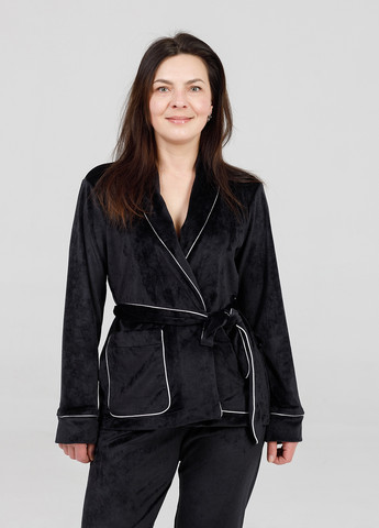 Черная всесезон велюровая пижама (халат+ брюки) черная кофта + брюки SONTSVIT