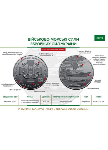 Монета Украина Военно-морские Силы ВСУ 2022 Blue Orange (257210482)