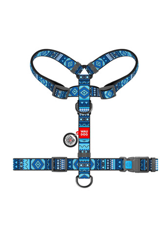 Підтримуюча шлейка для собак анатомічна H-подібна з QR-паспортом, малюнок "Етно синій" S WAUDOG (257250795)