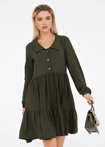 Оливковое (хаки) повседневный oversize-платье цвета хаки Gepur однотонное