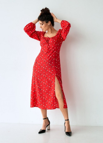 Красное коктейльное платье FashionYouWant с цветочным принтом
