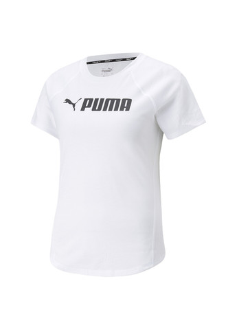 Футболка Fit Logo Training Tee Women Puma однотонная белая спортивная хлопок, полиэстер, вискоза