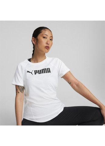 Футболка Fit Logo Training Tee Women Puma однотонна біла спортивна бавовна, поліестер, віскоза
