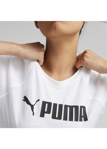 Футболка Fit Logo Training Tee Women Puma однотонная белая спортивная хлопок, полиэстер, вискоза