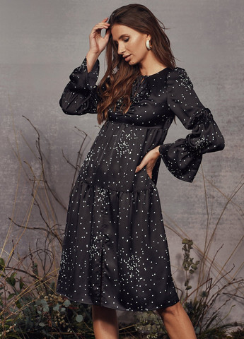 Чорна повсякденний сатинове чорне плаття з вирізом Gepur в горошок