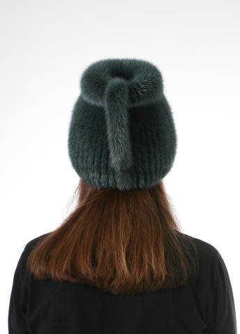Вязаная зимняя женская шапка из натурального меха норки Меховой Стиль кубанка хвостик (257305011)