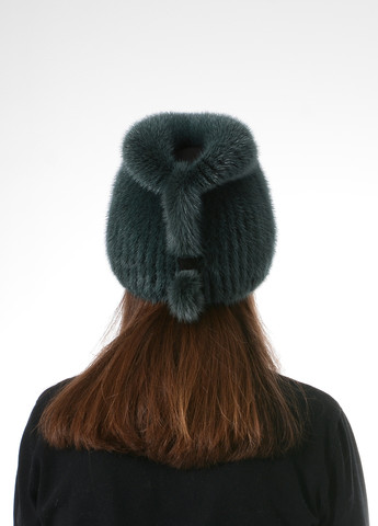 В'язана зимова жіноча шапка з натурального хутра норки Меховой Стиль кубанка хвостик (257305011)
