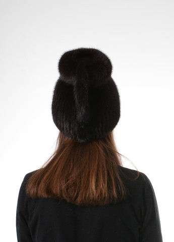 Вязаная зимняя женская шапка из натурального меха норки Меховой Стиль кубанка хвостик (257305010)