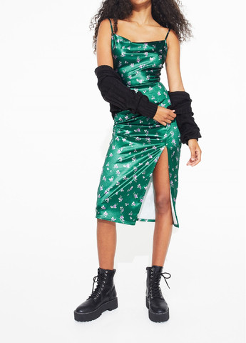 Темно-зелена кежуал сукня H&M з квітковим принтом