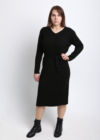 Чорна повсякденний сукня жіноча чорна з поясом JEANSclub однотонна