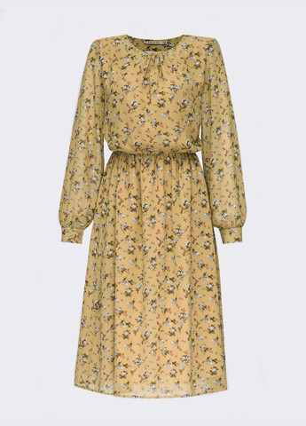 Оливковое (хаки) кэжуал кежуал платье из шифона с принтом и расклешенной юбкой оливковое клеш Dressa с цветочным принтом