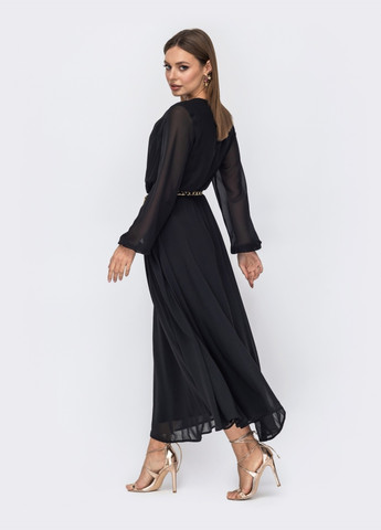Черное кэжуал шифоновое платье чёрного цвета с расклешенной юбкой Dressa