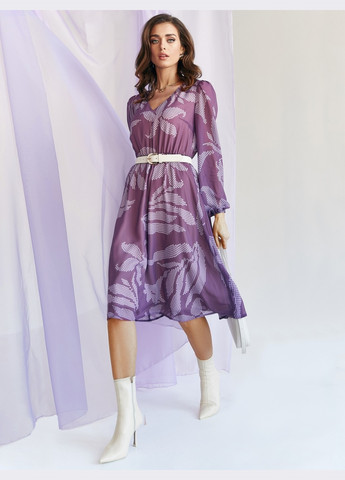 Фиолетовое кэжуал шифоновое платье с цветочным принтом и v-образным вырезом фиолетовое Dressa