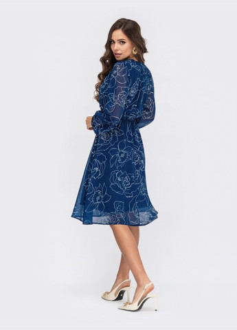 Синее кэжуал синее кежуал платье из шифона в крупный цветочный принт клеш Dressa с цветочным принтом