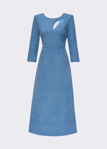 Голубое кэжуал замшевое платье с вырезом и юбкой-трапецией голубое Dressa