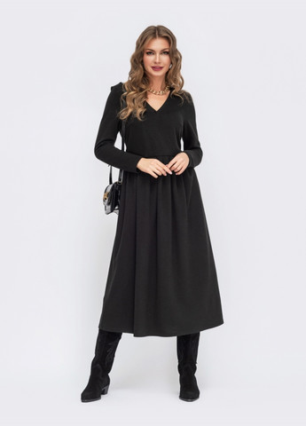 Чорна кежуал чорне кежуал плаття-міді з ангори з фіксованим запахом однотонне Dressa однотонна
