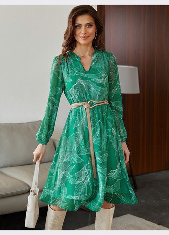 Зелена кежуал зелене кежуал плаття з шифону з великим принтом та вирізом кльош Dressa з квітковим принтом