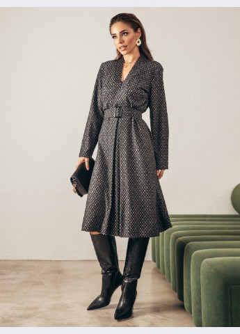 Черное кэжуал шерстяное принтованное платье черное Dressa