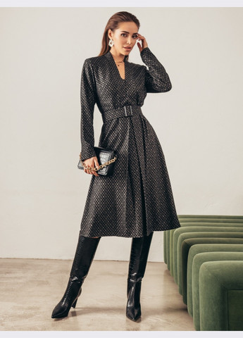 Черное кэжуал шерстяное принтованное платье черное Dressa