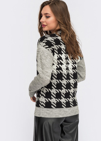 Серый зимний серый свитер с узором "гусиная лапка" белого цвета Dressa