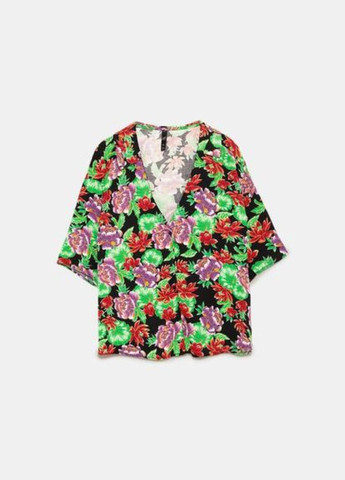 Чёрная блуза черная в цветы оверсайз Zara