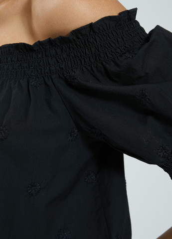 Черная летняя блуза из хлопка с вышивкой Pimkie