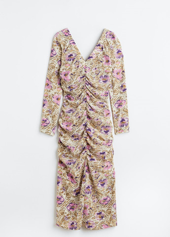 Темно-бежевое кэжуал платье H&M с цветочным принтом