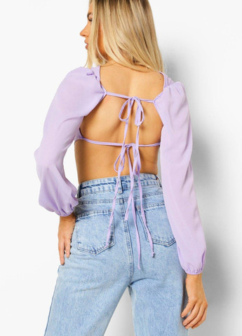 Сиреневая летняя блуза -топ с открытой спинкой сиреневый Boohoo