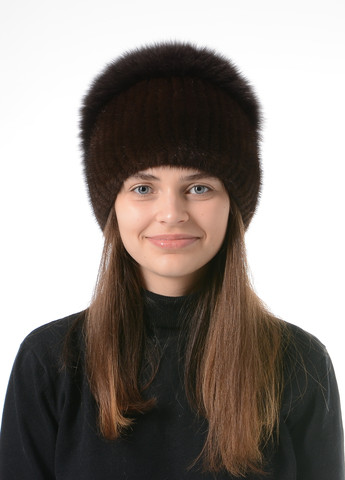 Жіноча зимова в'язана норкова шапка з помпоном Меховой Стиль стрекоза (257421602)