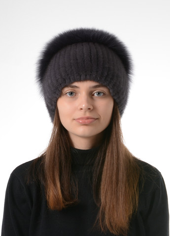 Женская зимняя вязаная норковая шапка с помпоном Меховой Стиль стрекоза (257421601)