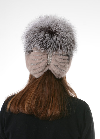 Жіноча зимова в'язана норкова шапка з помпоном Меховой Стиль стрекоза (257421596)